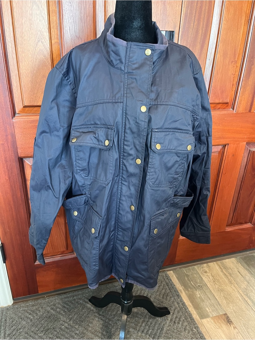 41 Hawthorn Jacket Women Navy Blue Waxed Cotton Military Field Pocket Utility 3x